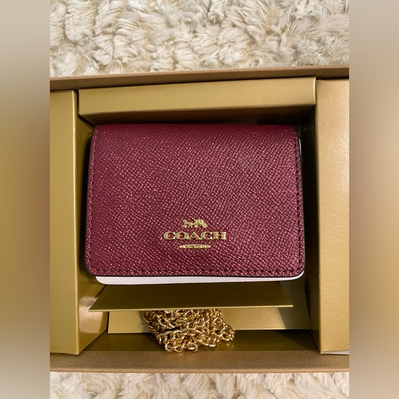 NWT NIB Coach Mini Black Cherry Color Wallet w/ Gold Chain & Attachable Charms - Picture 8 of 10